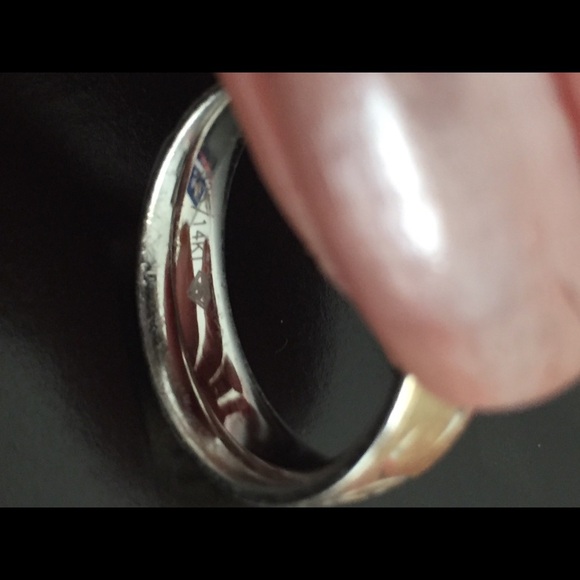 Men’s Diamond Cut SS  & 14k Etched Bang Ring - Picture 3 of 6